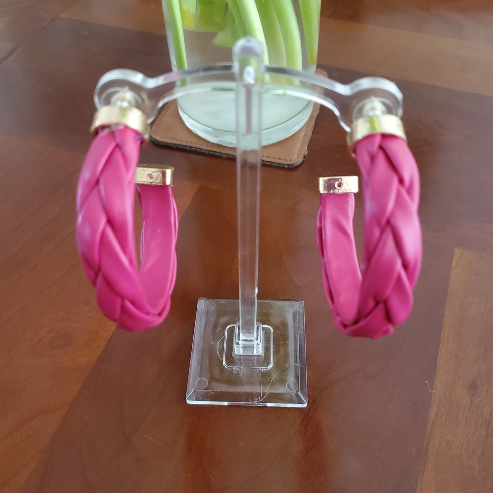 Cherry Red Leatherette Braided Hoop Earrings